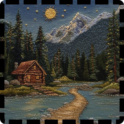 Textured embroidery style cabin