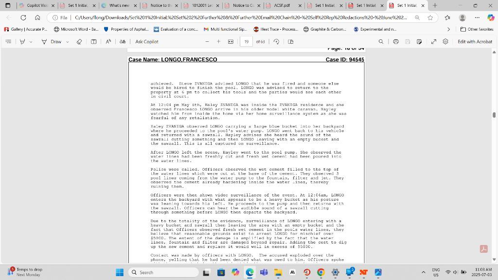 Detailed charge narrative