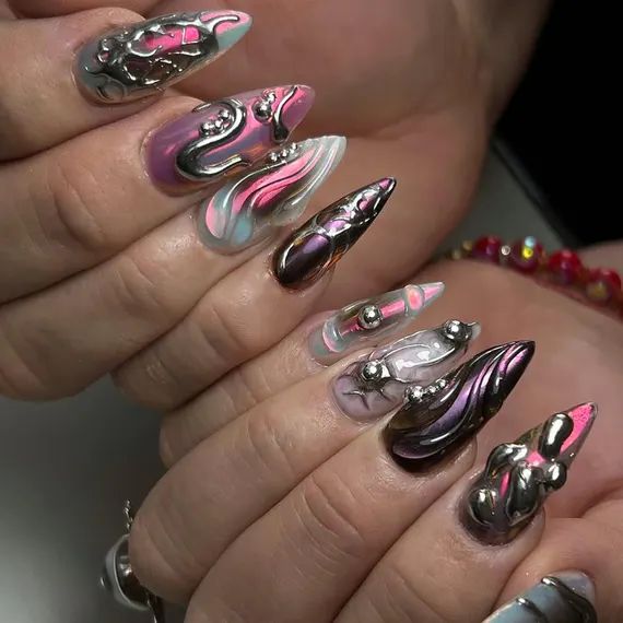 Futuristic 3D Chrome Nails