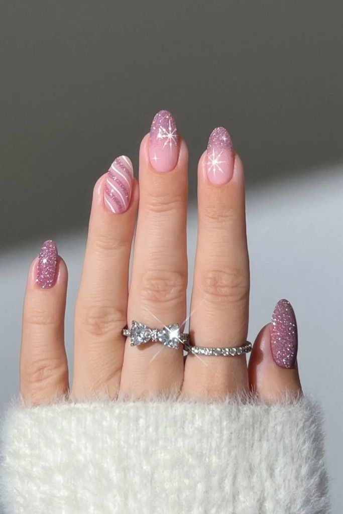 Soft pink minimalist snowflake Christmas nails