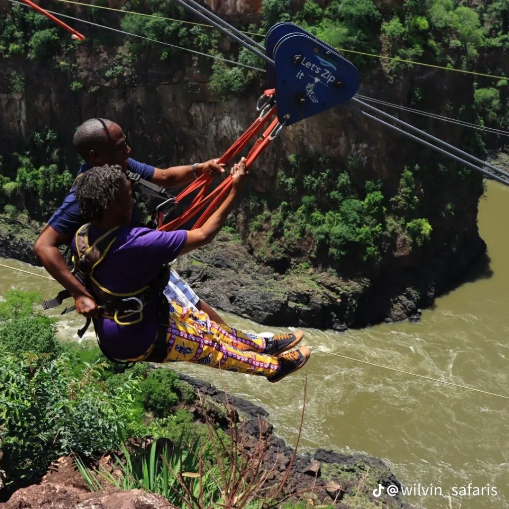 Zip line adventure over Victoria Falls gorge
