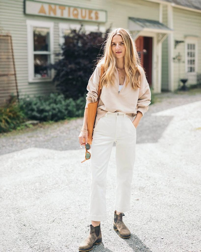 Beige Sweatshirt White Pants