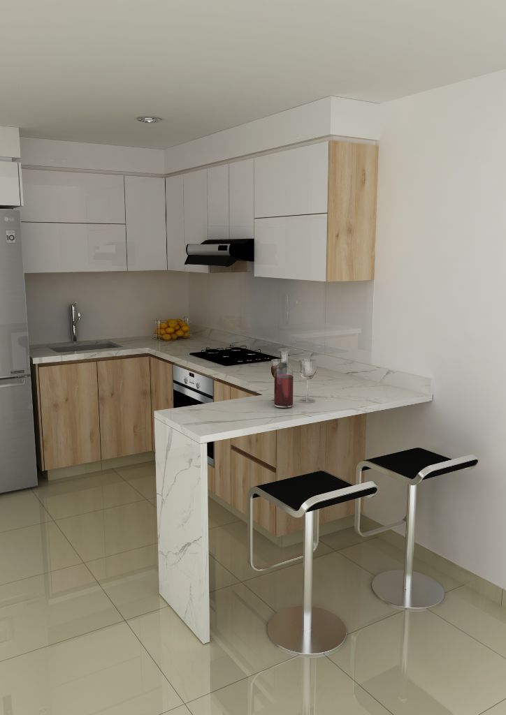 Cocina moderna con campana sobre isla