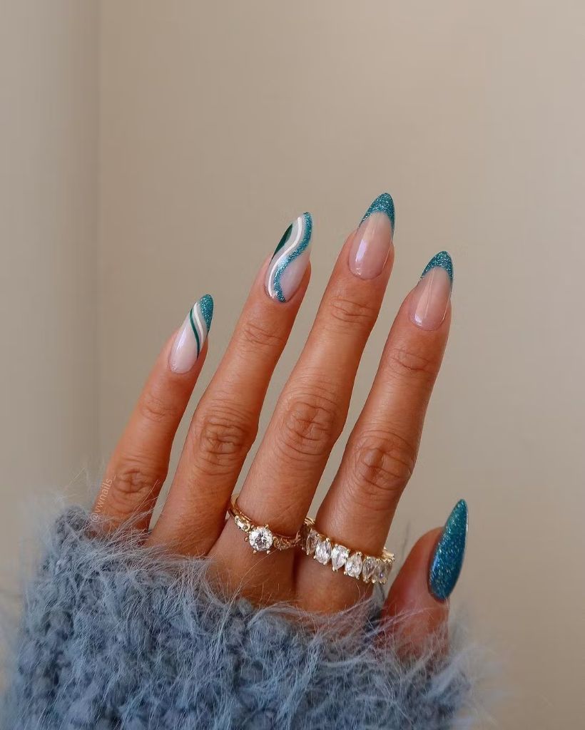 Teal Glitter Tips