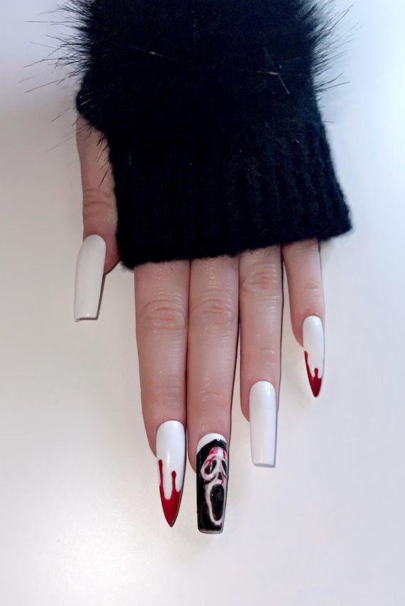 Scream Movie White Blood Nails