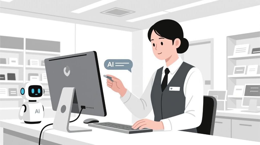 AIアシスタントを使用するオフィスワーカー