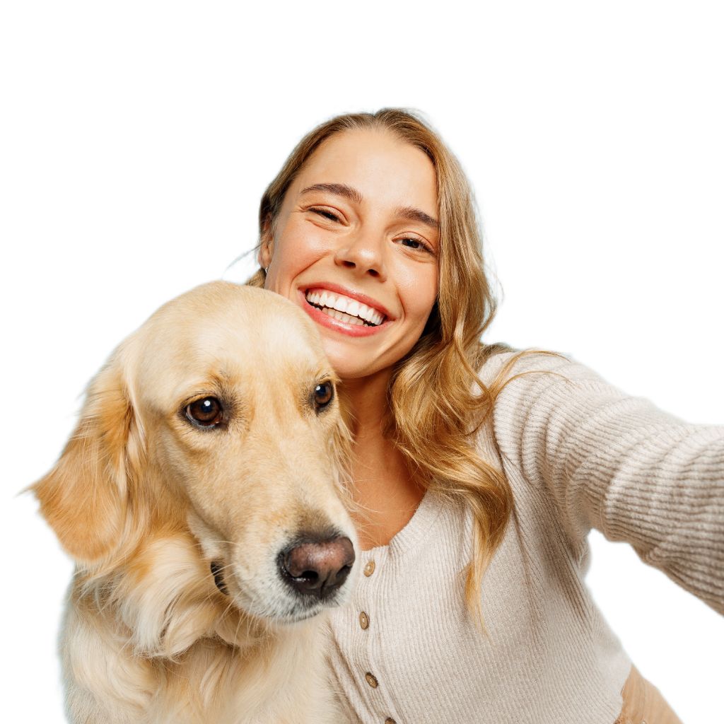 Happy woman with golden retriever
