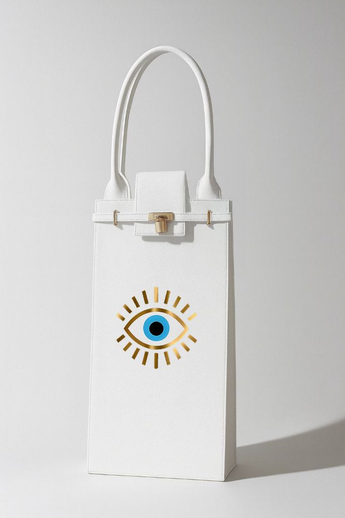 White Leather Bag - Golden Eye Design