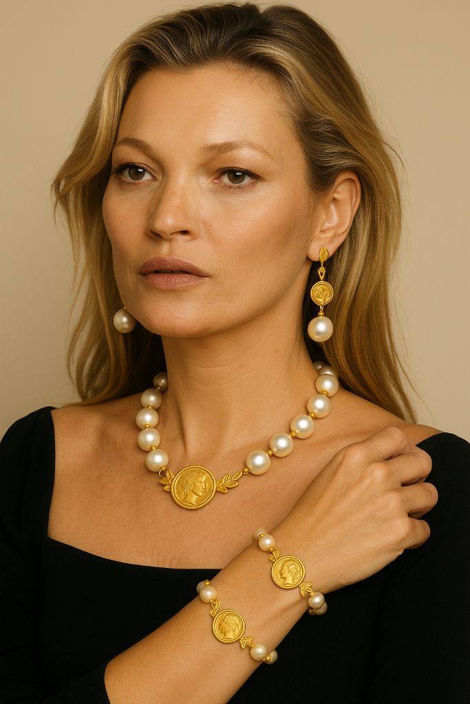 Roman Goldsmith Mastery - Model wearing Roman Collection jewelry