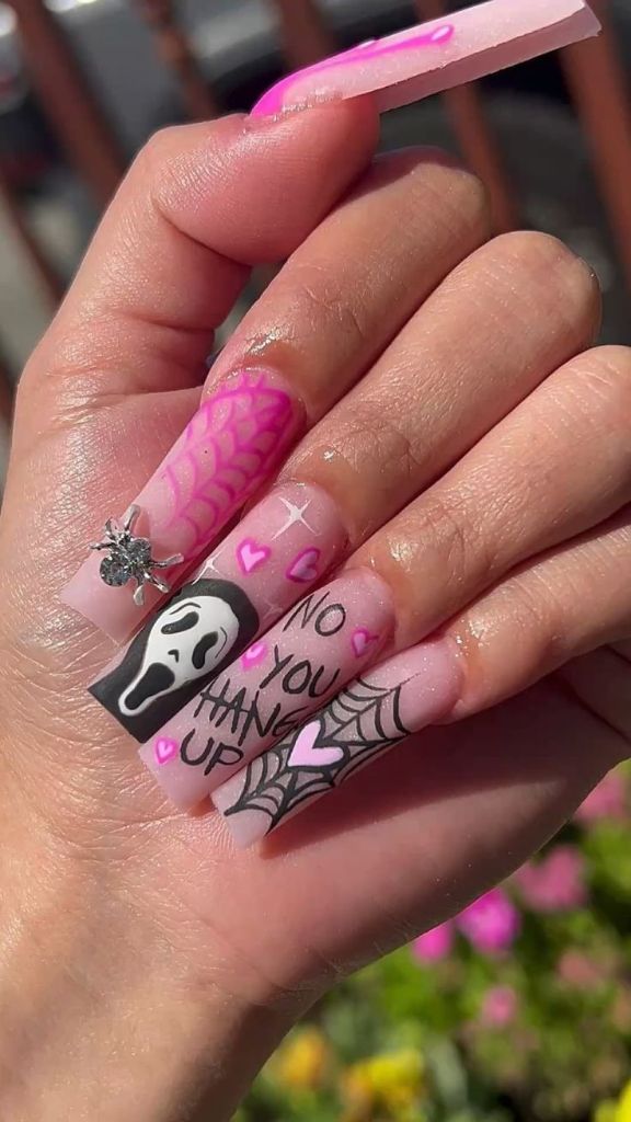Pink Ghost Message Nails