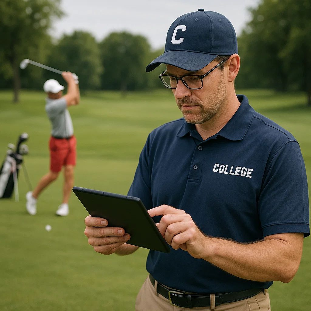 College coach reviewing player profile on Upgame