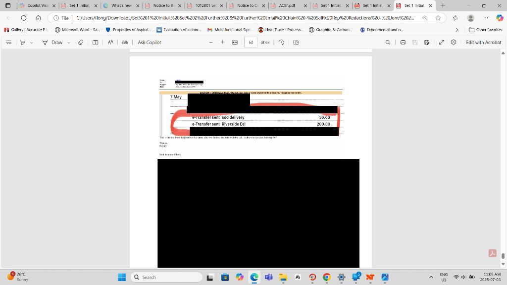 Invoice details showing transfers