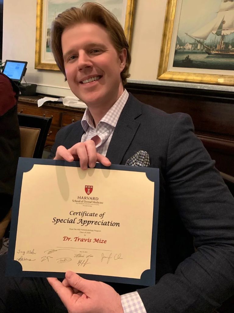 Dr. Travis Mize with Harvard Certificate of Special Appreciation