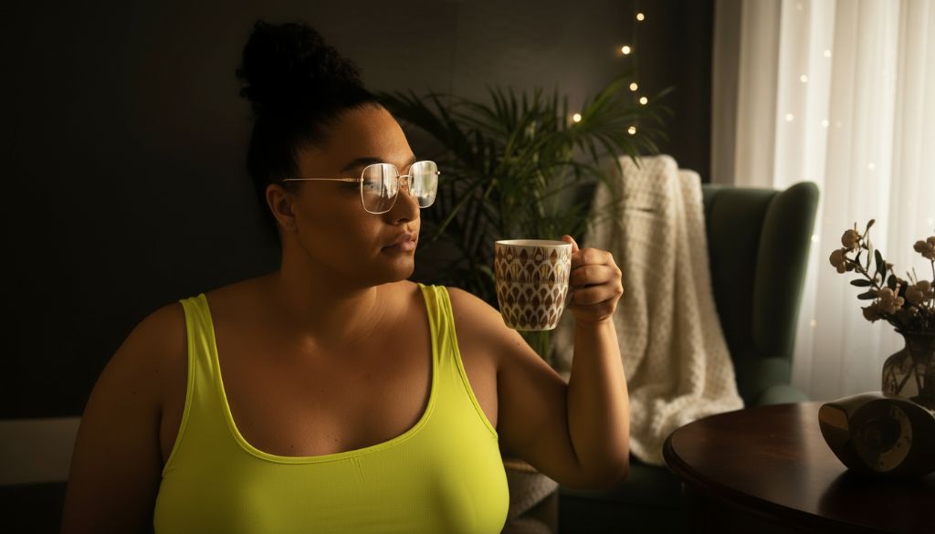 Jillian Thomas with cozy beverage