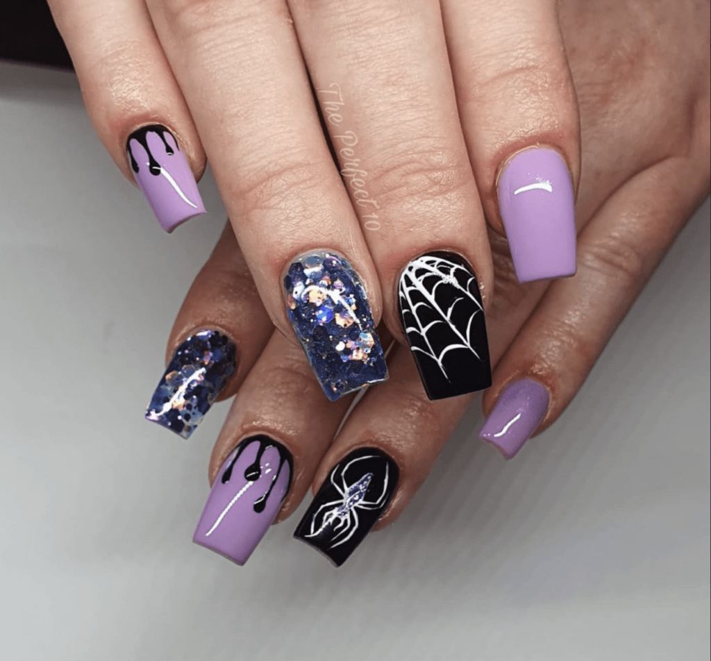Purple Ghost Glitter Mix Nails