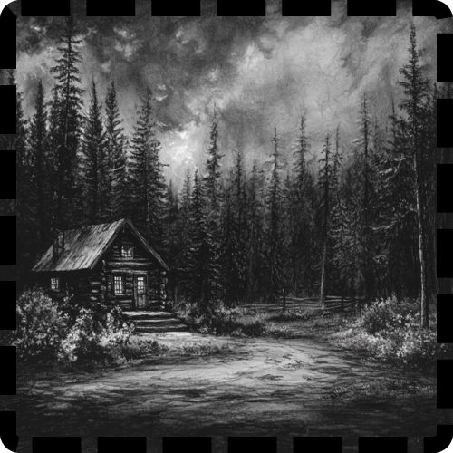 Black and white forest cabin